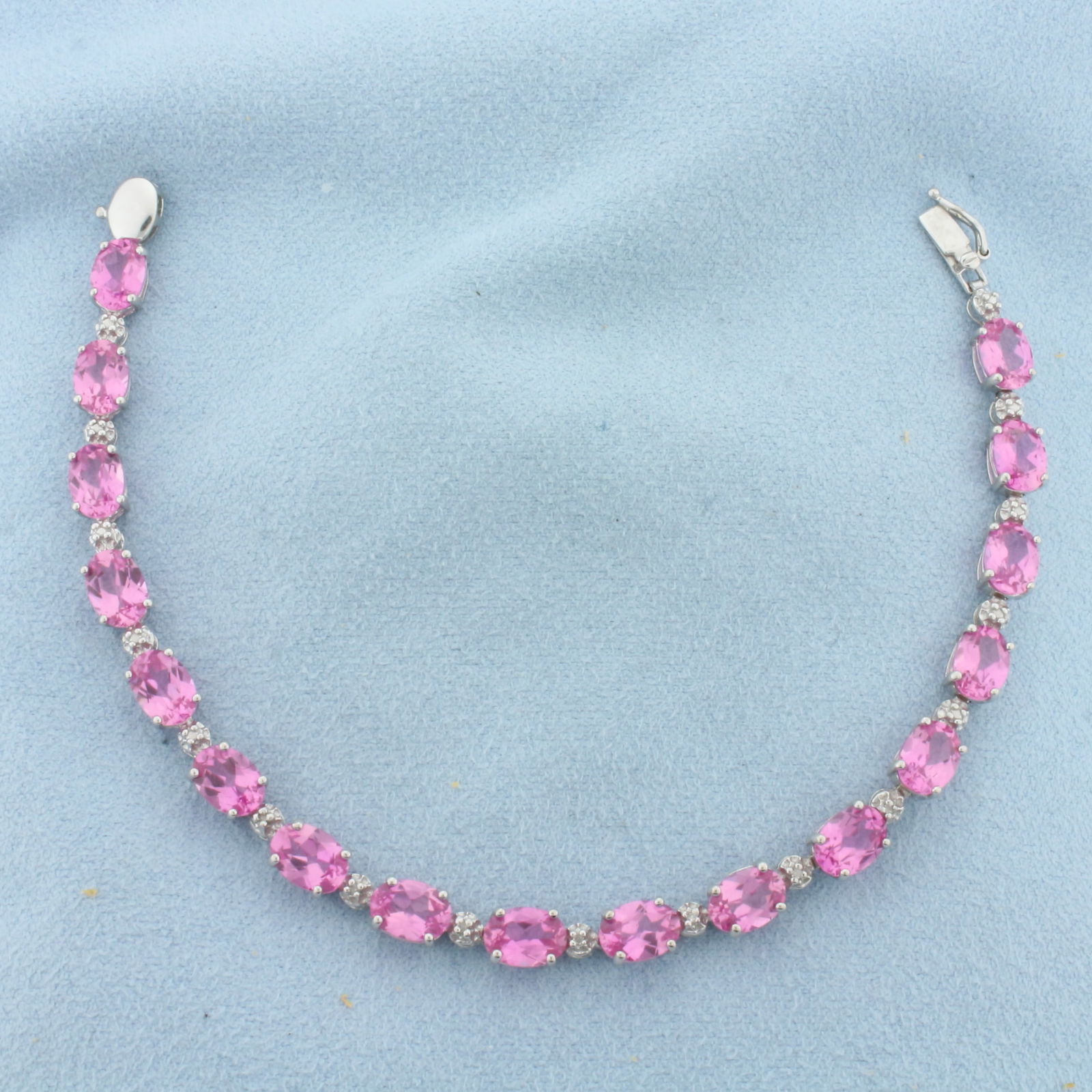 Pink Topaz and Diamond Tennis Bracelet in 10k White Gold (1 of 2)