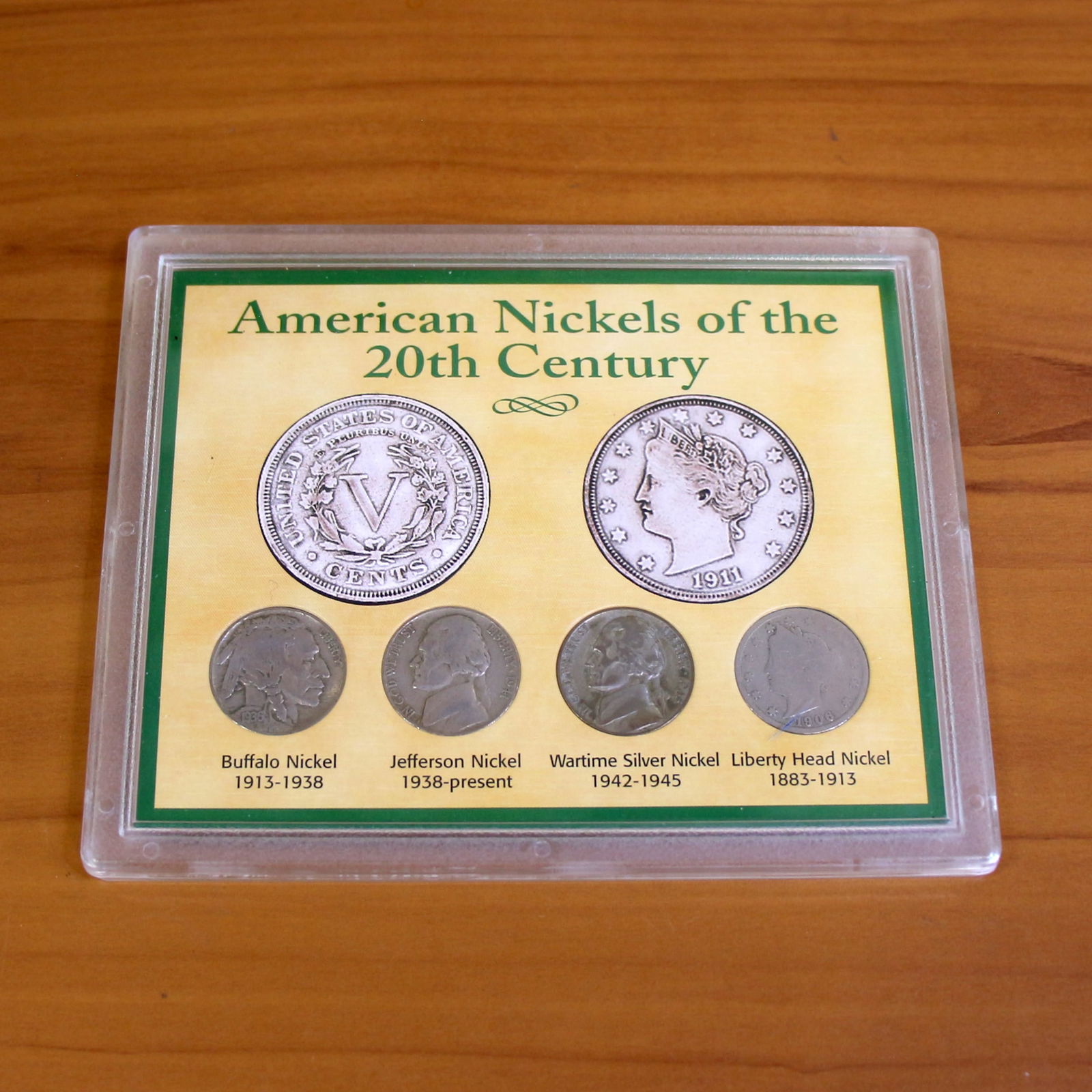 American Nickels of the 20th Century Coin Collection: Contains one American Nickels of the 20th Century Coin Collection which includes: one 1936 Buffalo Nickel, one 1941 Jefferson Nickel, one 1945 Wartime Silver Nickel, and one 1906 Liberty Head Nickel.