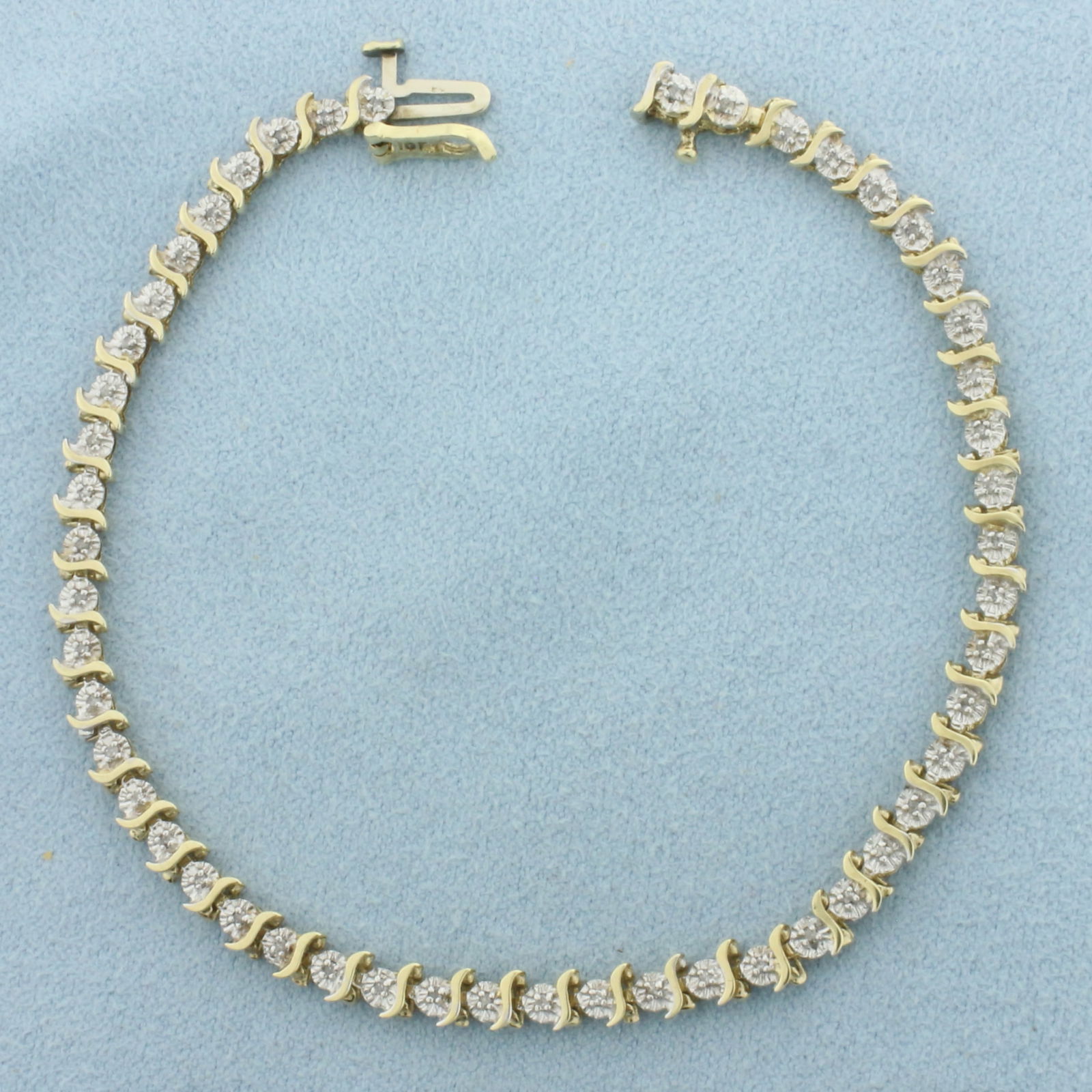 Diamond S-Link Tennis Bracelet in 10k Yellow Gold (1 of 2)