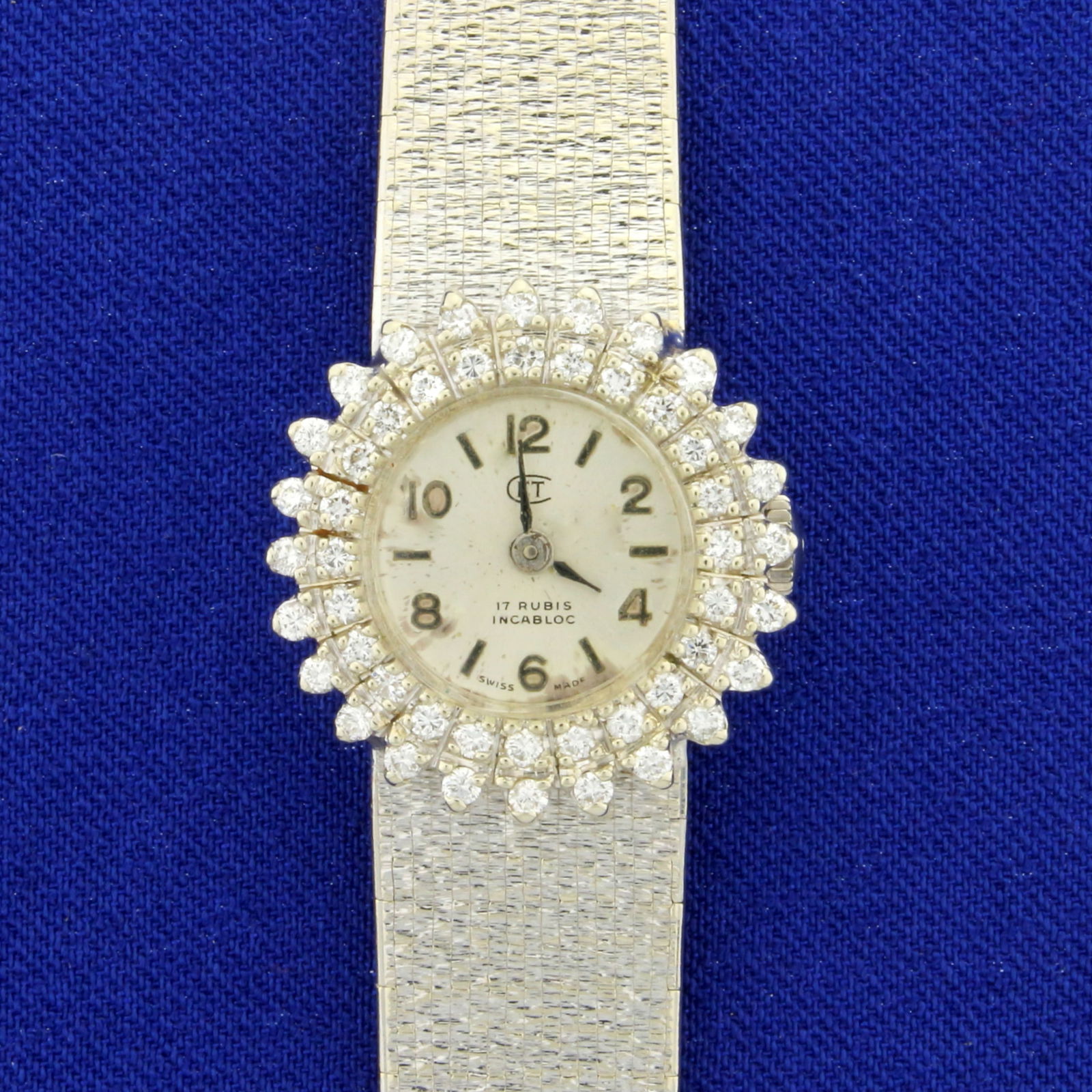 Vintage Womens 1960s Swiss Windup Diamond Watch in Solid 18k White Gold (1 of 4)