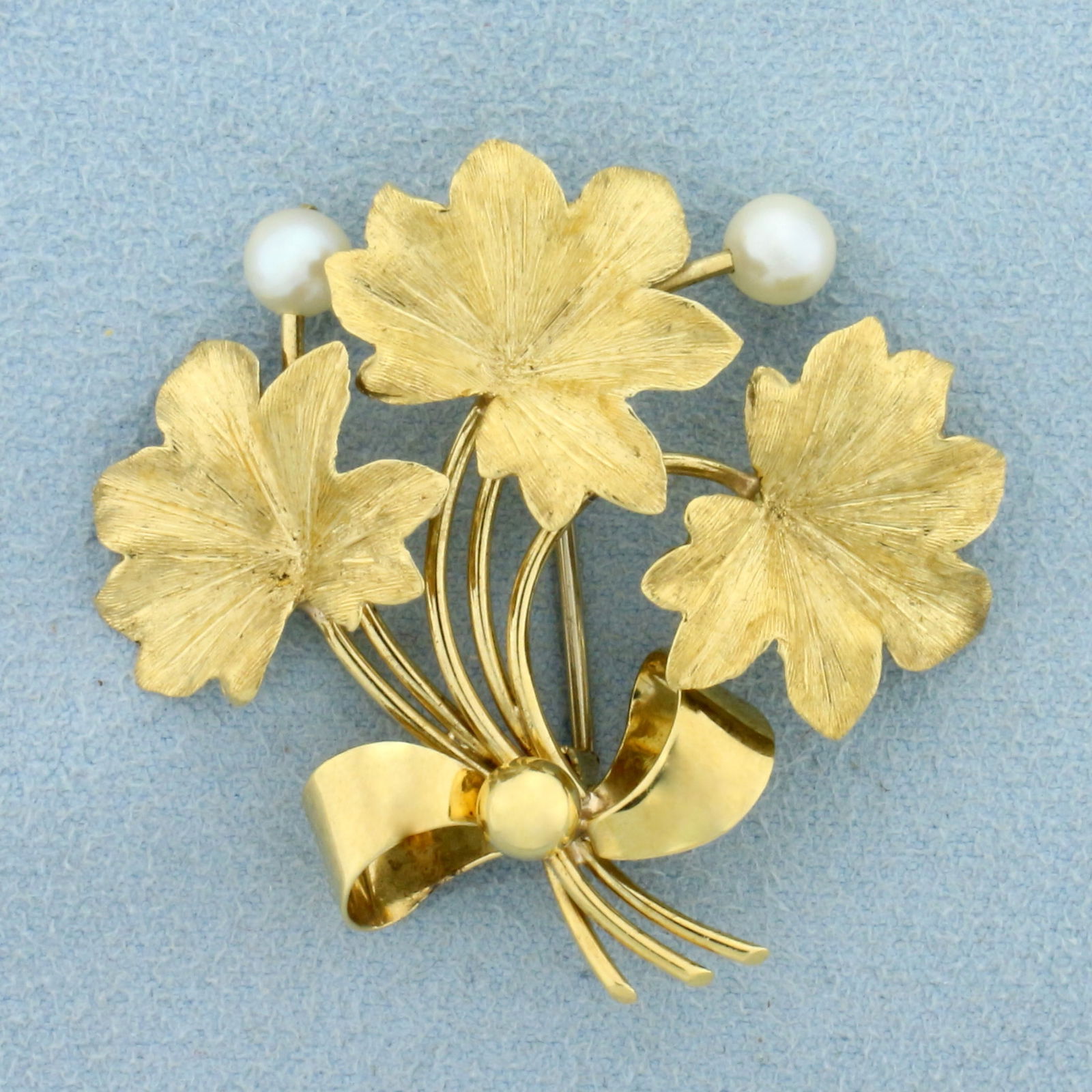 Vintage Italian Flower Pearl Pin in 18K Yellow Gold (1 of 2)
