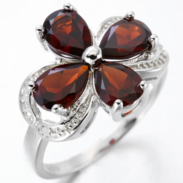 Garnet and Diamond Ring in Sterling Silver - 2