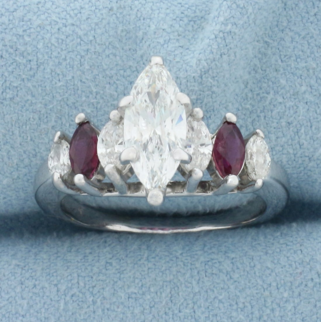 Marquise Diamond and Ruby Engagement Ring in 14k White Gold (1 of 4)