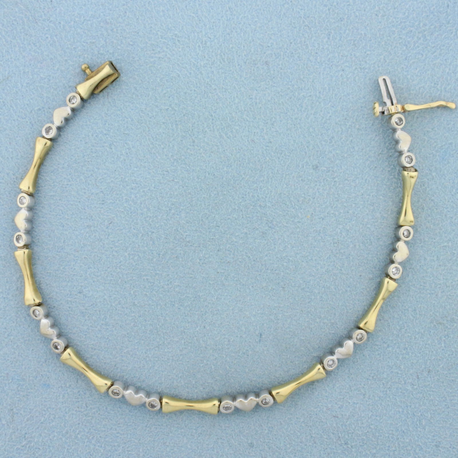 Diamond Heart Link Two Tone Bracelet in 14K Yellow and White Gold (1 of 3)