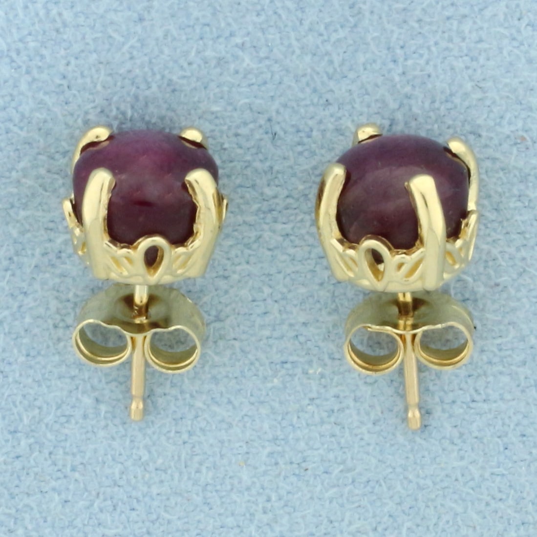 Natural Star Ruby Stud Earrings 14k Yellow Gold - 2