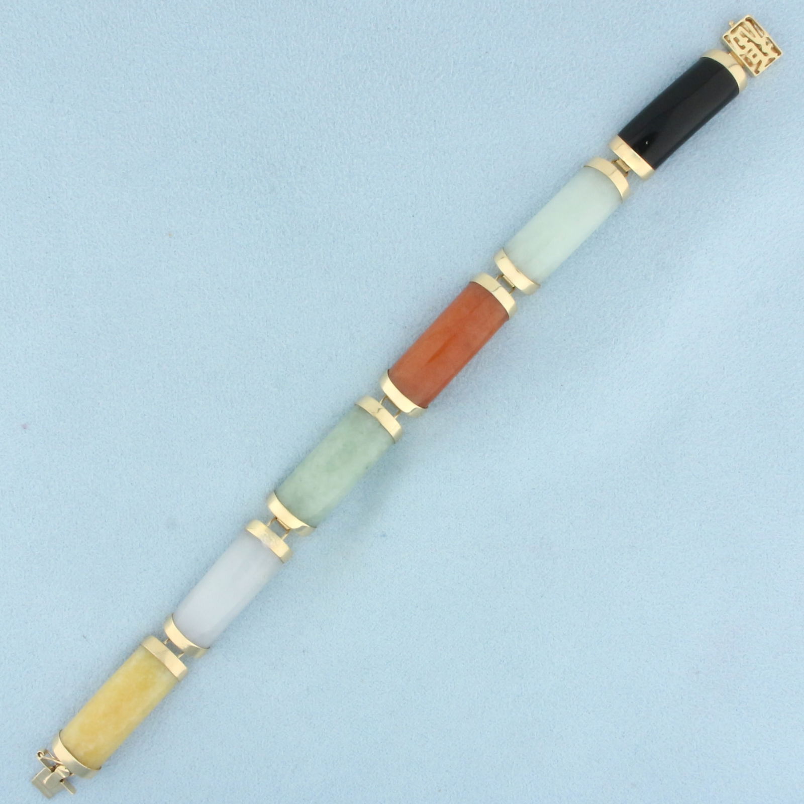 Multi Color Jade Good Fortune Link Bracelet in 14k Yellow Gold (1 of 2)