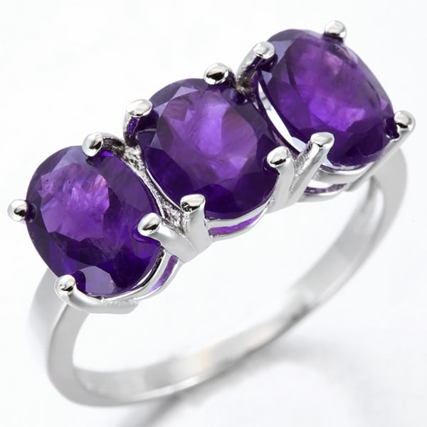 Amethyst 3-Stone Ring in Sterling Silver - 2