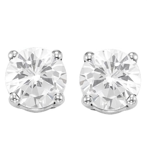 6MM Round White Topaz Earrings in Sterling Silver: In platinum over .925 sterling silver basket mountings with friction backs included. Contains 2 round cut White Topaz gemstones with excellent color and clarity, approx. 2CTW, 6mm each. 1.5g