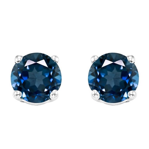 5MM Round London Blue Topaz Earrings in Sterling Silver: In platinum over .925 sterling silver basket mountings with friction backs included. Contains 2 round cut London Blue Topaz gemstones with excellent color and clarity, approx. 1.1CTW, 5mm each. 1.1g