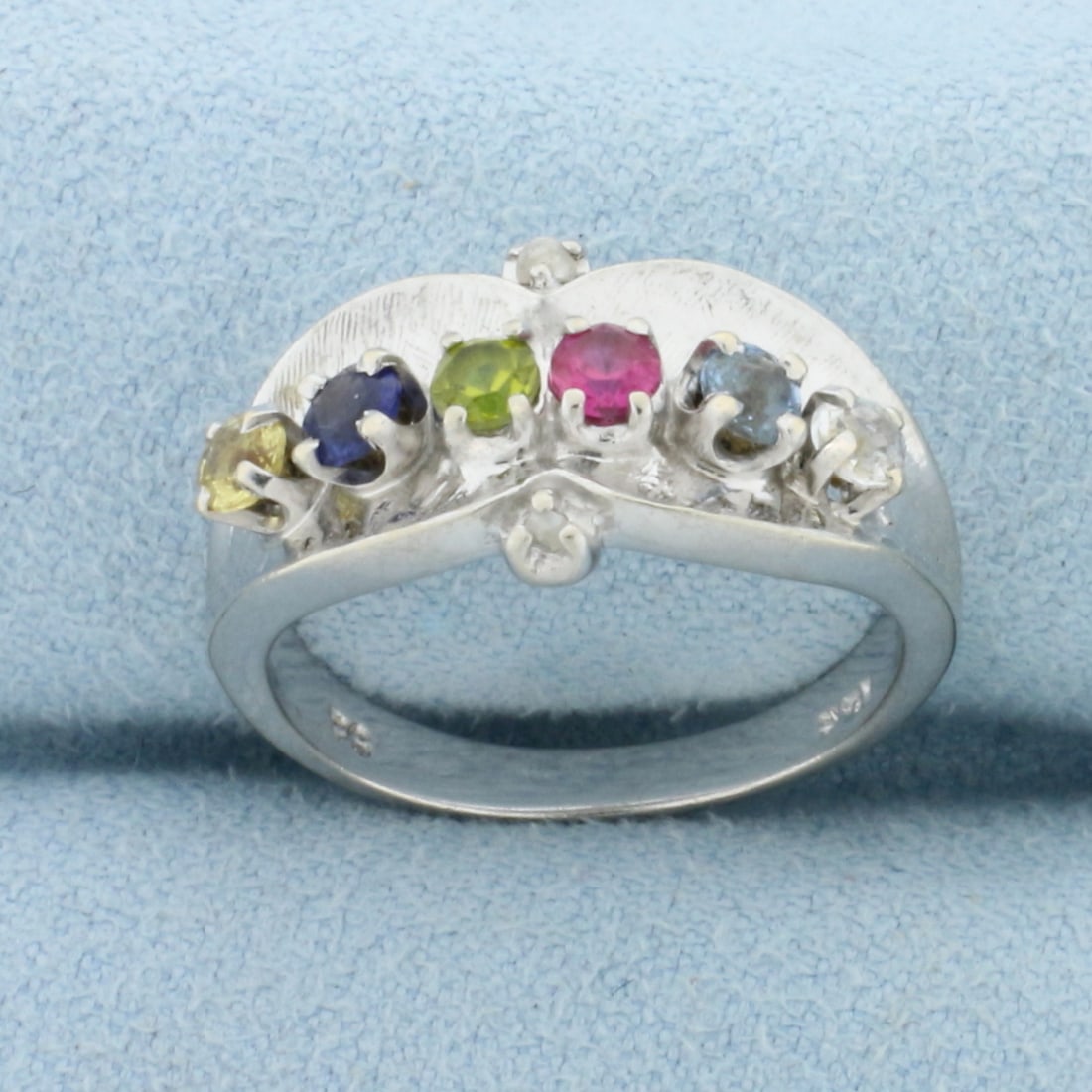Multi Gemstone and Diamond Ring in 10k White Gold - 2