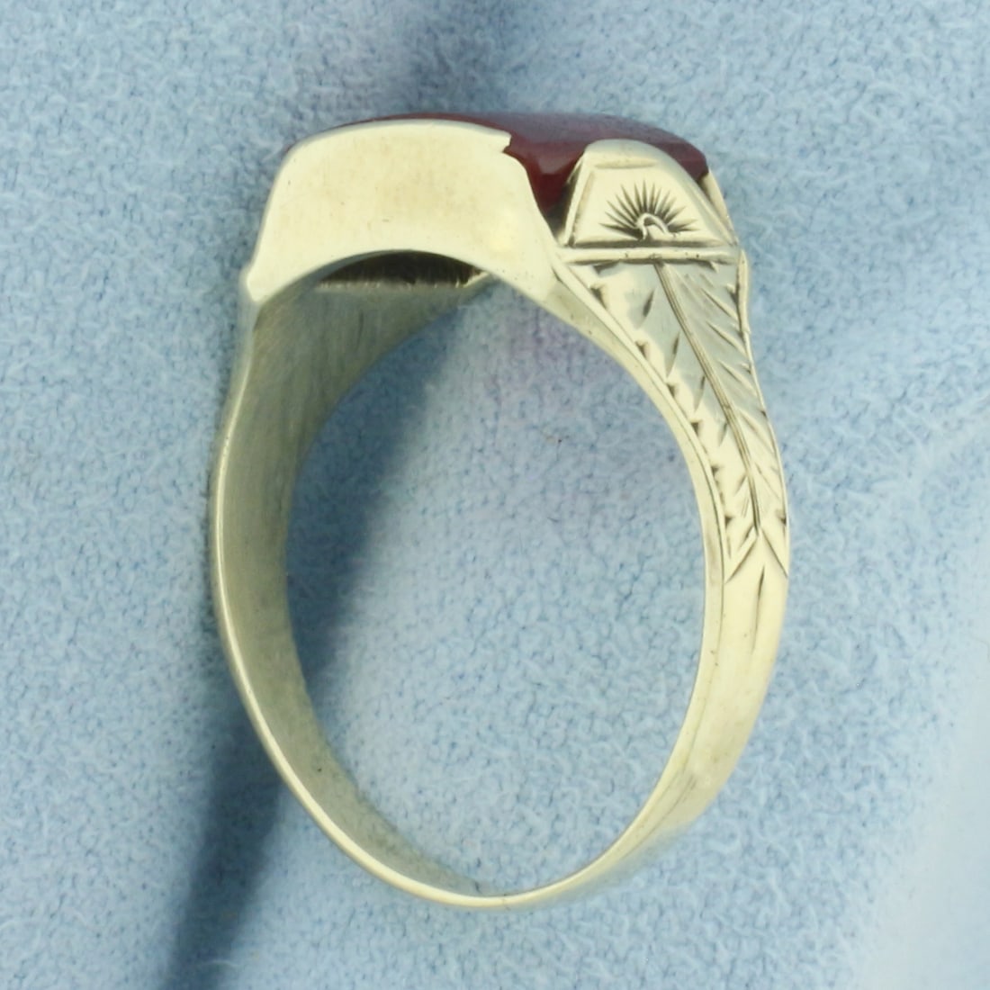 Antique Lab Ruby Solitaire Ring in 14k Yellow Gold - 3