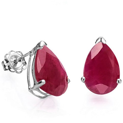 4x6 Pear Ruby Earrings in Sterling Silver - 2
