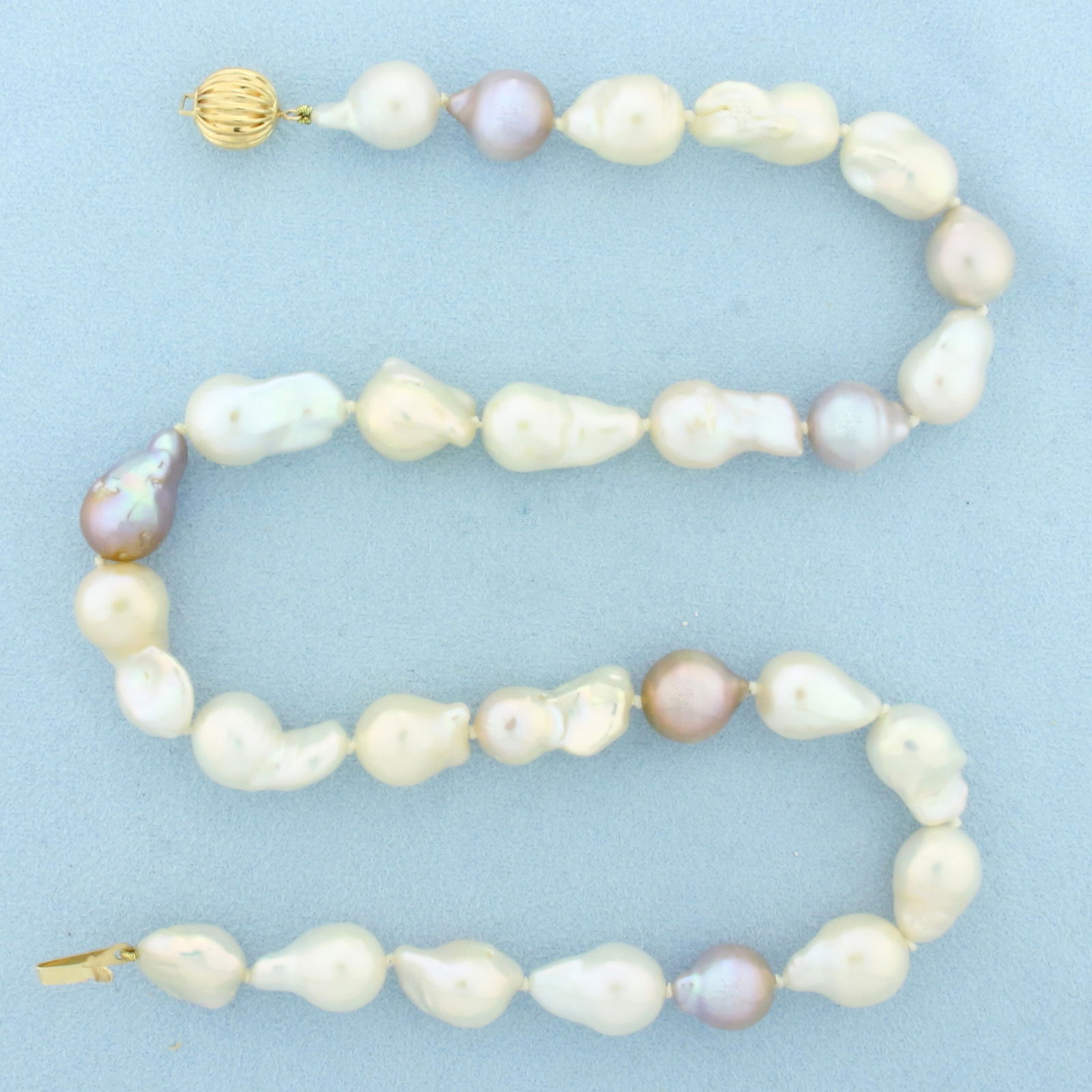 Baroque Multi Color Akoya Pearl Necklace in 14k Yellow Gold (1 of 2)