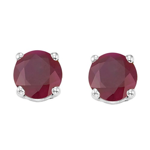 5MM Round Ruby Earrings in Sterling Silver: In platinum over .925 sterling silver basket mountings with friction backs included. Contains 2 round genuine Ruby gemstones, approx. 1.3CTW, 5mm each. 1.3g