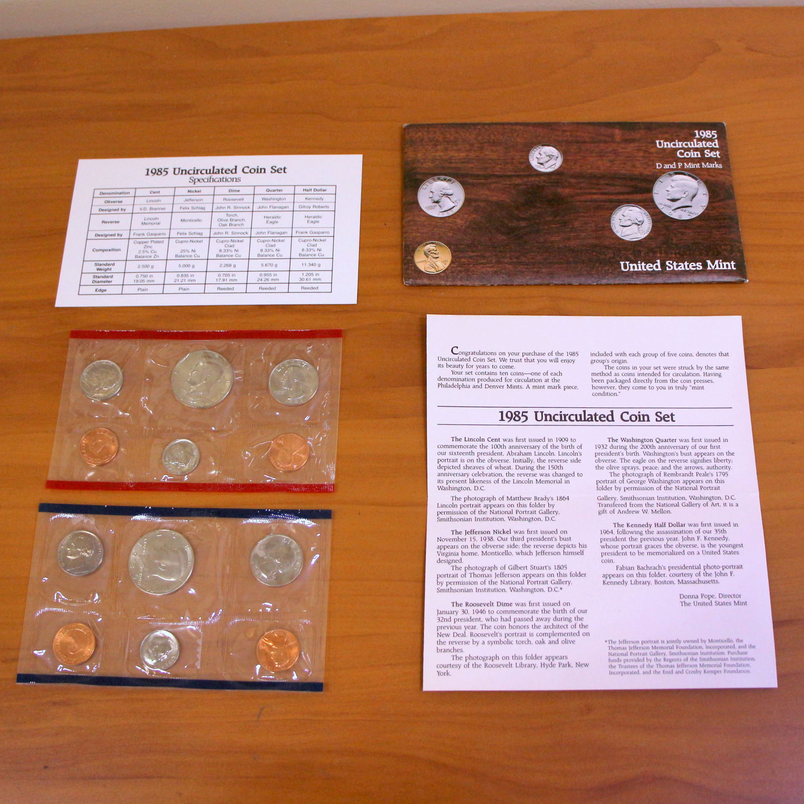 1985 US Mint Uncirculated Coin Set OGP and COA: Contains one 1985 uncirculated Denver Mint and Philadelphia Mint coin sets. Original government envelope and certificate of authenticity. 4