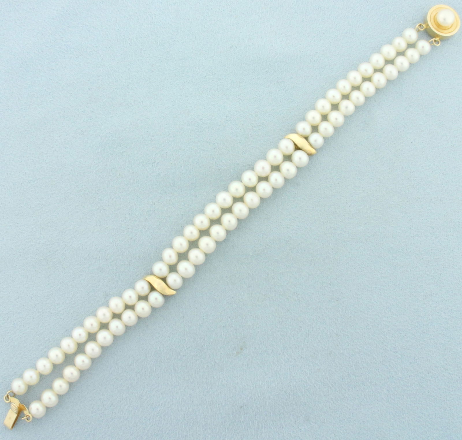 Double Pearl Strand Bracelet in 14k Yellow Gold (1 of 2)