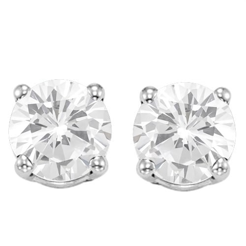 8MM Round White Topaz Stud Earrings in Sterling Silver: In platinum over .925 sterling silver basket mountings with friction backs included. Contains 2 round cut White Topaz gemstones with excellent color and clarity, approx. 4.6CTW, 8mm each. 2.2g