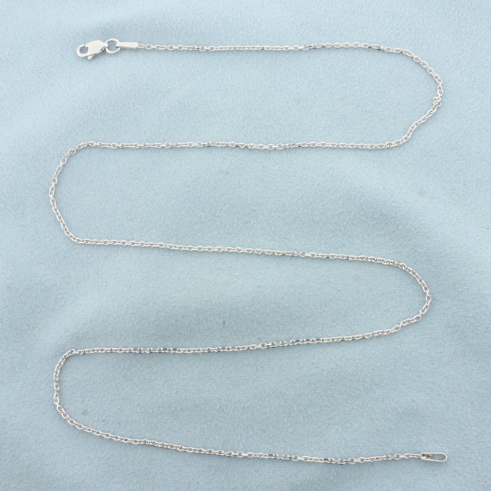 20 Inch Cable Link Chain Necklace in 14k White Gold: In 14k White Gold. 20 inches long. 1.2mm wide. Lobster clasp. 3.1g.
