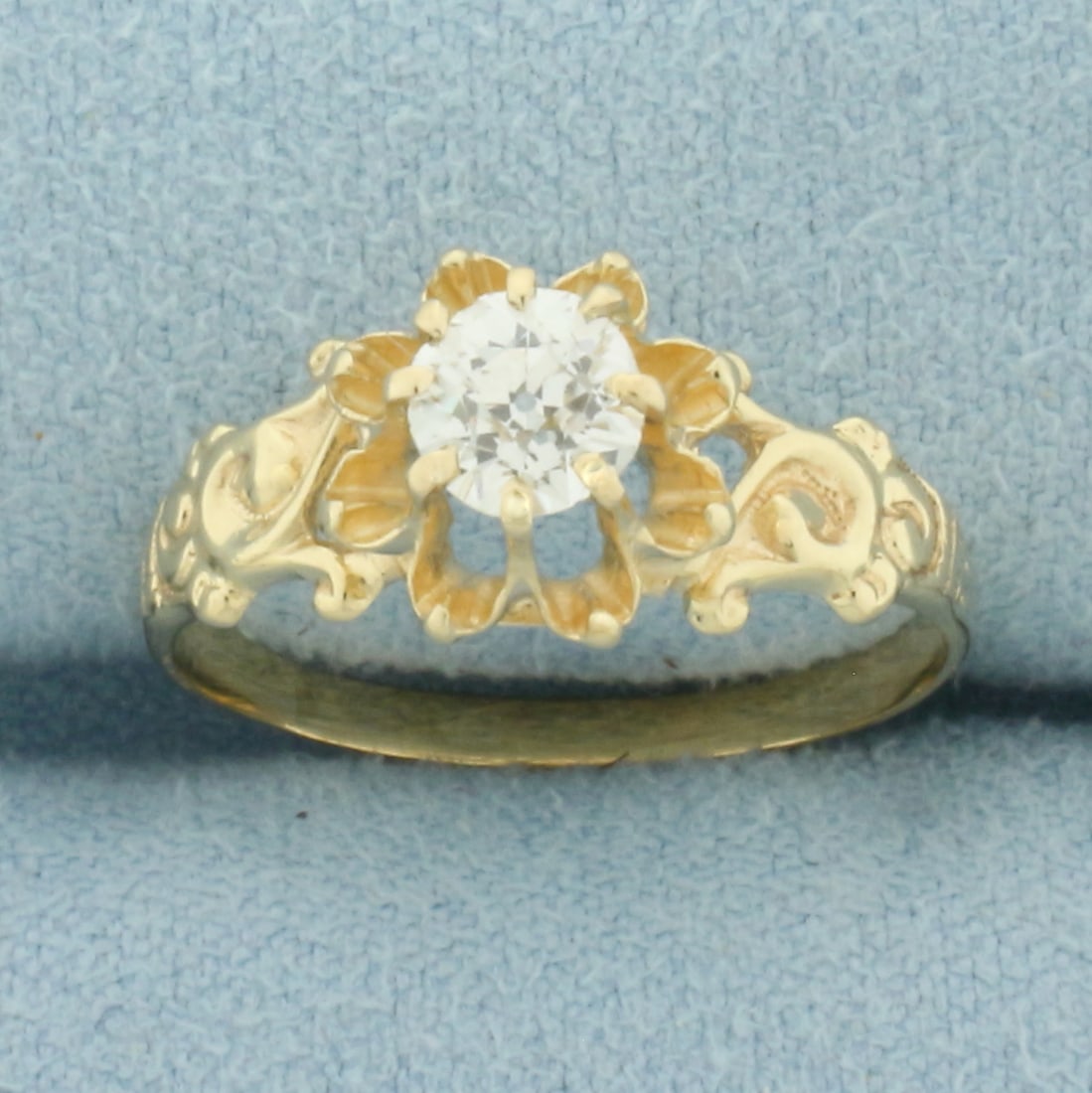 Antique Old European Diamond Solitaire Engagement Ring in 14k Yellow Gold: In 14k Yellow Gold. Contains one .55ct high quality Old European cut diamond, VS clarity/G color. Size 7. 2.2g.