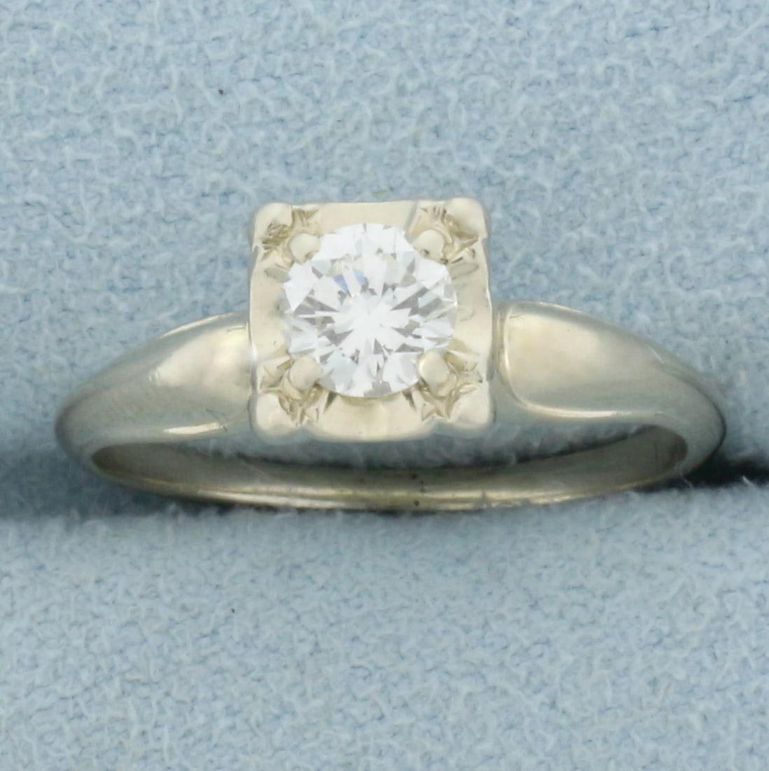 Vintage Diamond Solitaire Engagement Ring in 14K White Gold: In 14K White Gold. Contains a high quality 1/2ct round brilliant cut Diamond, VS clarity/H color. Size 6. 2.7g