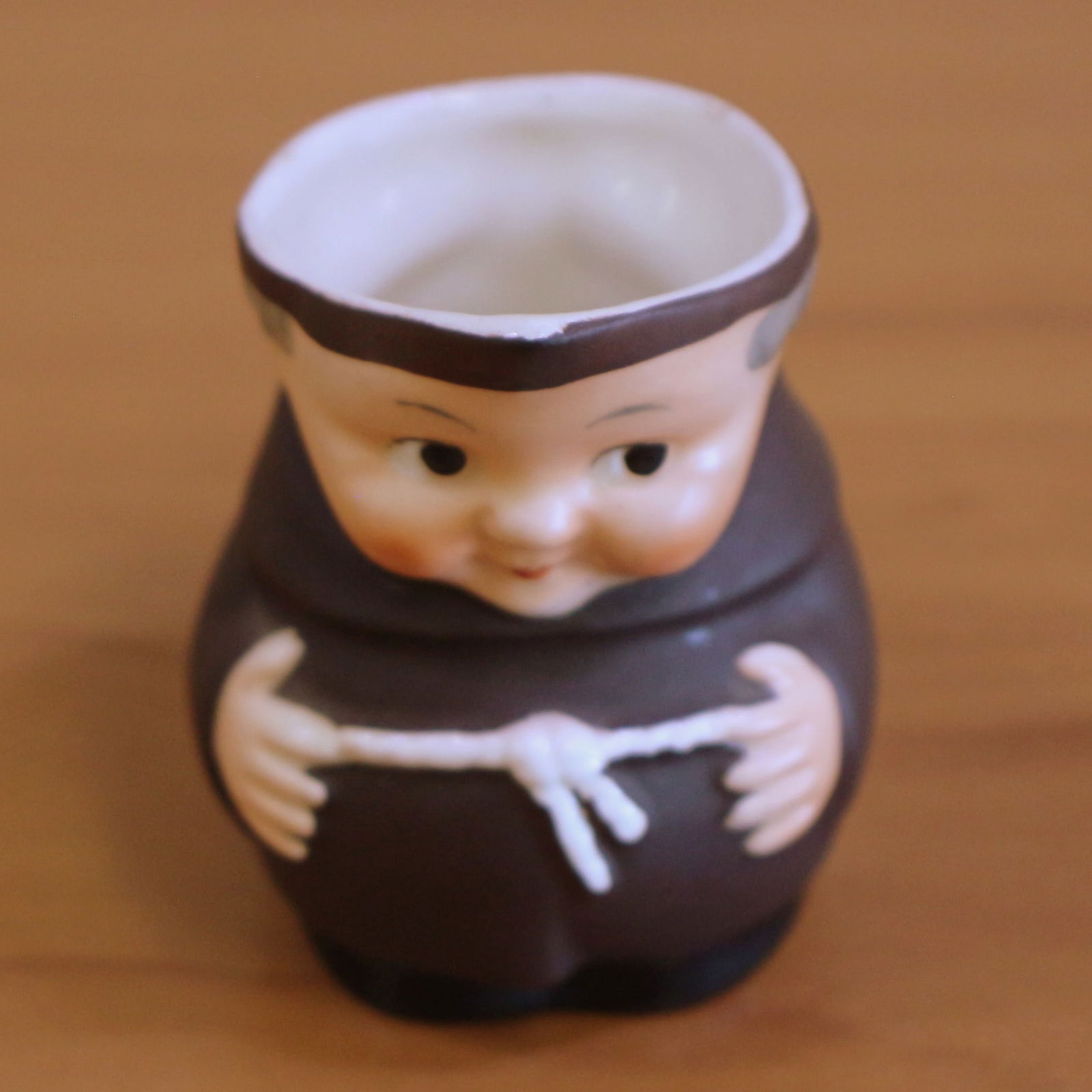 Rare Vintage Goebel Friar Tuck Monk Small Creamer Pitcher: 2 1/2 inches tall. 3 inches wide. Small chip as shown in picture. #S141 2/0.