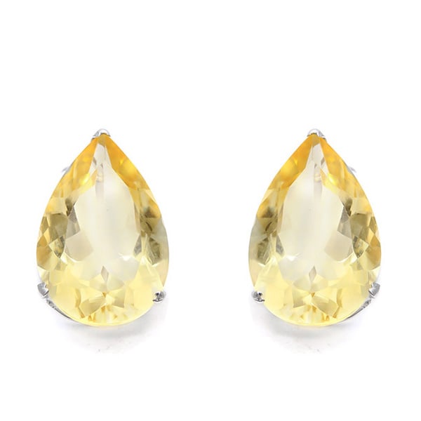 4x6 Pear Citrine Earrings in Sterling Silver: In platinum over .925 sterling silver basket mountings with friction backs included. Contains 2 pear cut Citrine gemstones with excellent color and clarity, approx. 0.8CTW, 4x6mm each. 0.9g