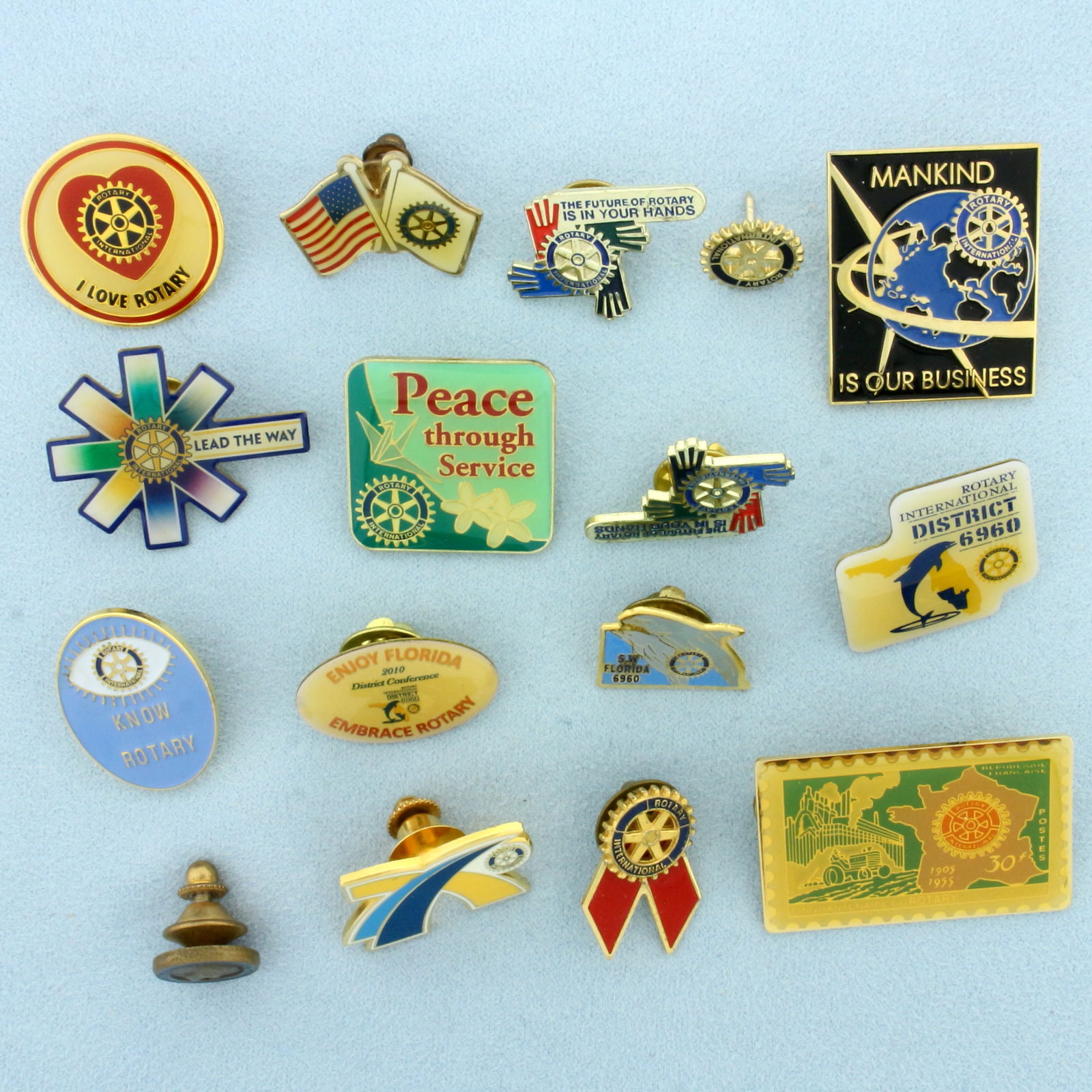 Collection of Vintage Rotary Pins: Gold Plated. Contains assorted collection of vintage rotary pins.