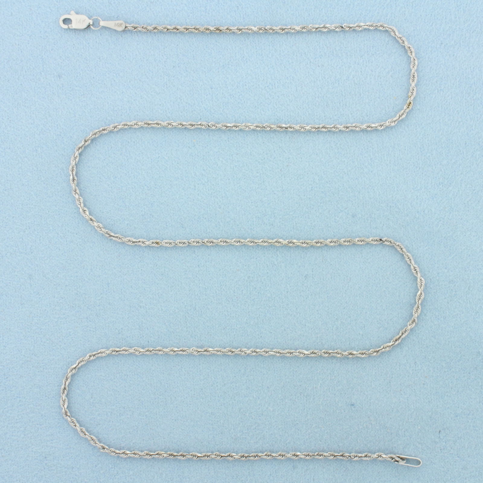 19 Inch Rope Link Chain Necklace in 14k White Gold: In 14k White Gold. 19 inches long. 1.7mm wide. Lobster clasp. 4.3g.