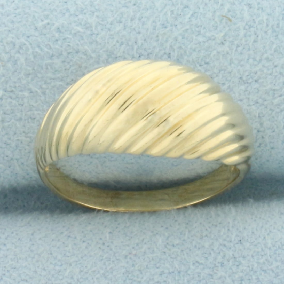 Scalloped Dome Shrimp Ring in _k Yellow Gold: In _k Yellow Gold. 8.6mm wide at widest. Size 5.5. 3.4g.