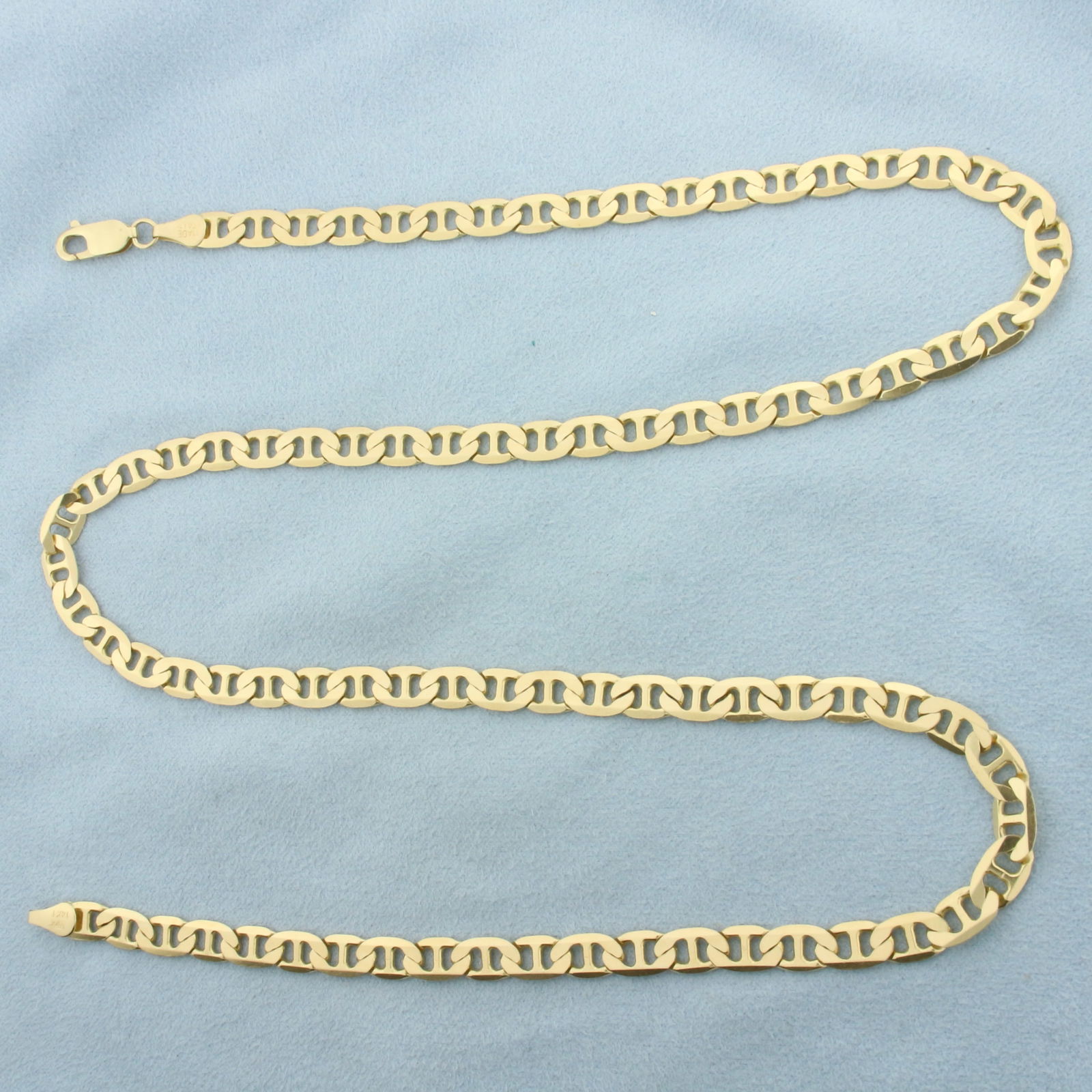 Italian 25 Inch Anchor Mariner Link Chain Necklace in 14k Yellow Gold: In 14k Yellow Gold. 25 inches long. 6mm wide. Italian made. Lobster clasp. 31.6g.