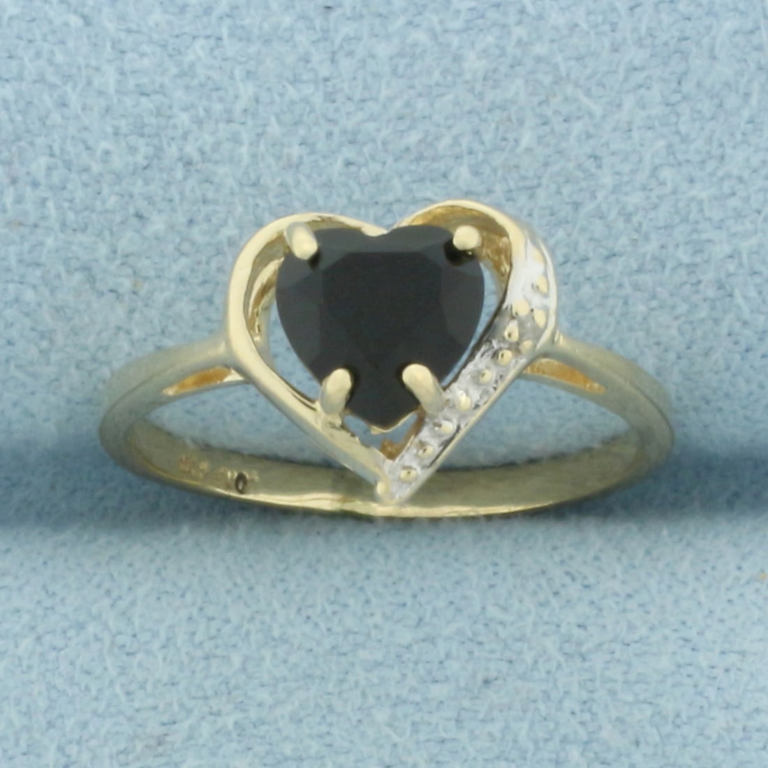 Tourmaline Heart and Diamond Ring in 10k Yellow Gold: In 10k Yellow Gold. Contains one 6mm high quality heart shaped black Tourmaline gemstone. Also contains one 1/2pt high quality diamond. Size 5.5. 1.5g.