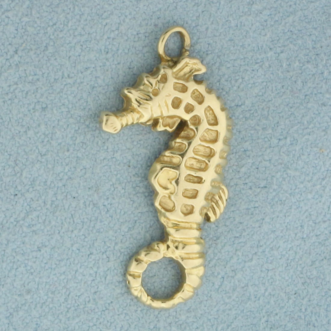Seahorse Charm or Pendant in 14k Yellow Gold: In 14k Yellow Gold. 1 inch long. 1/2 inch wide. 2.5g.