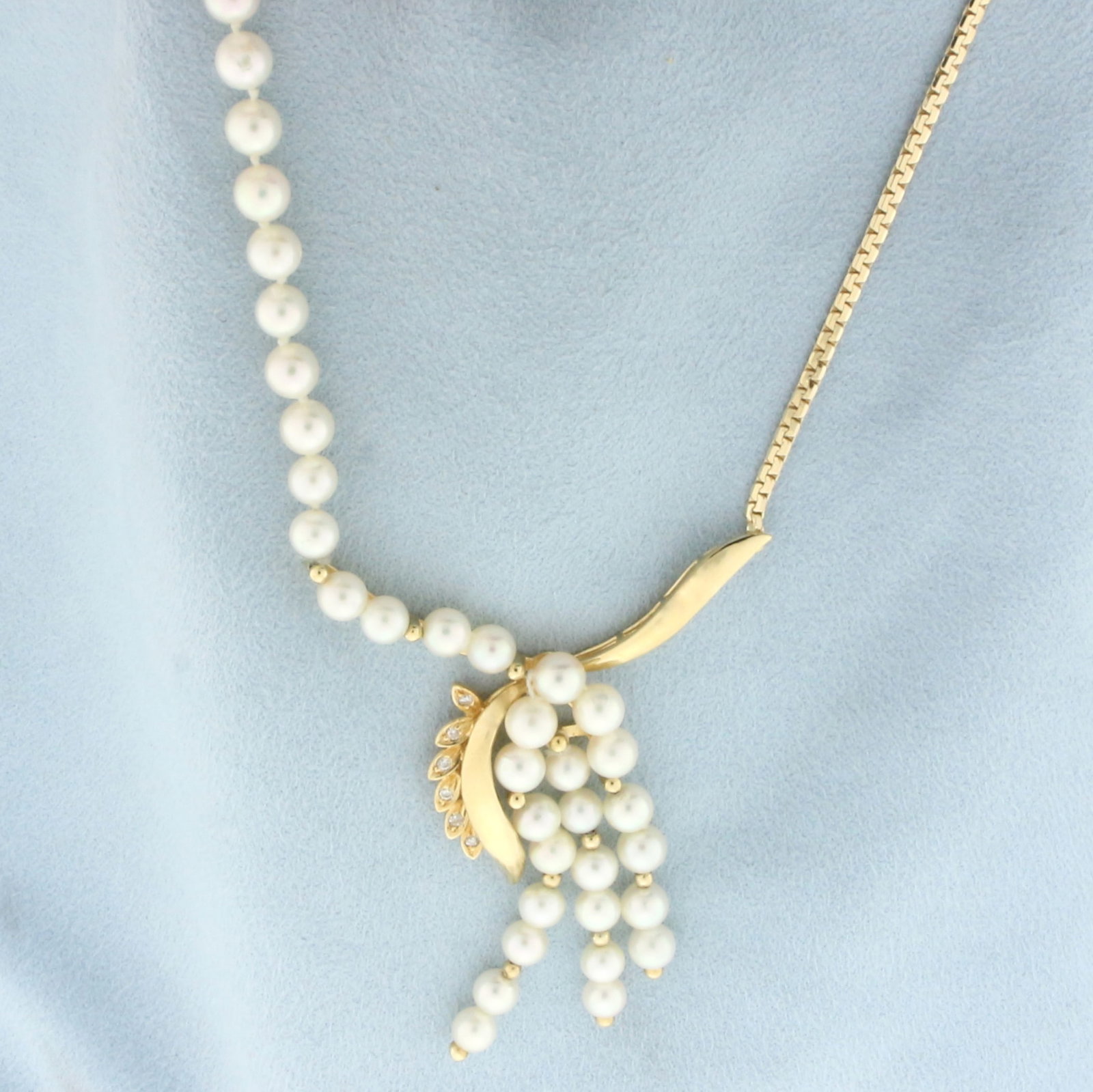 Designer Pearl and Diamond Necklace in 14k Yellow Gold (1 of 2)
