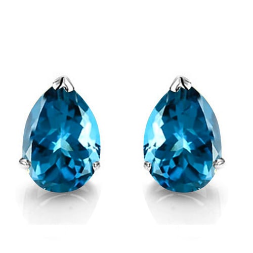 4x6 Pear London Blue Topaz Earrings in Sterling Silver: In platinum over .925 sterling silver basket mountings with friction backs included. Contains 2 pear cut London Blue Topaz gemstones with excellent color and clarity, approx. 1CTW, 4x6mm each. 0.9g