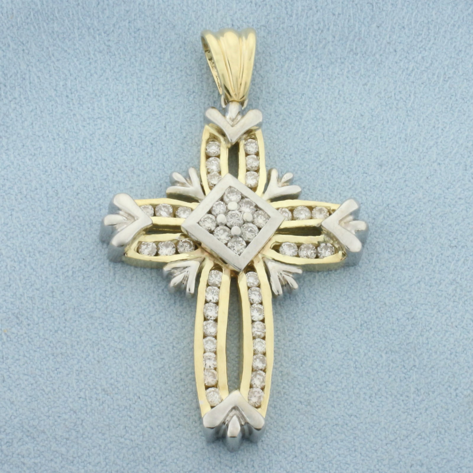 Unique Large Diamond Cross Pendant in 14k Yellow and White Gold (1 of 2)