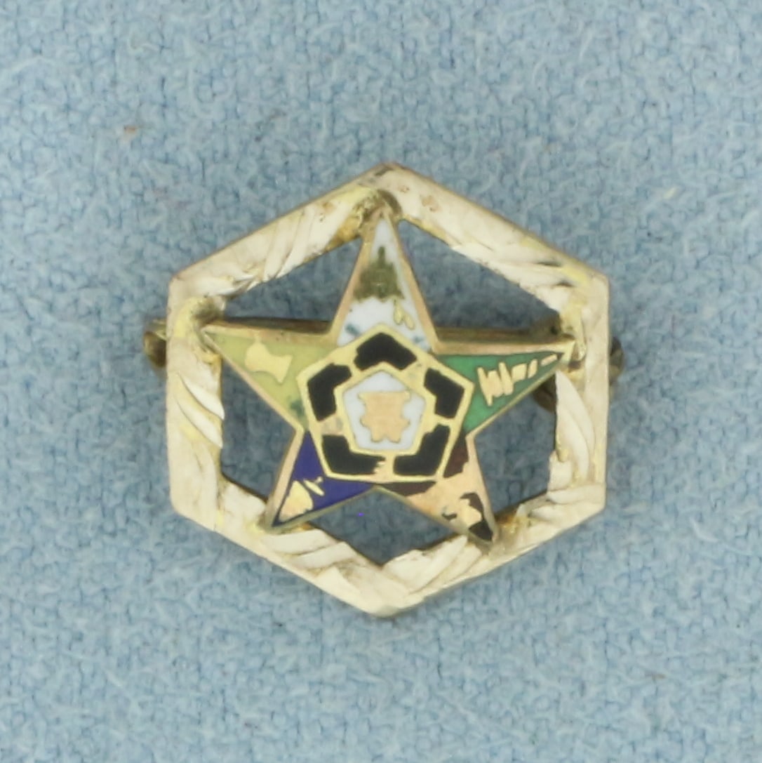 Vintage Order Of The Eastern Star Masonic Pin in 10k Yellow Gold: In 10k Yellow Gold. 1/2 inch long. 1/2 inch wide. .7g.