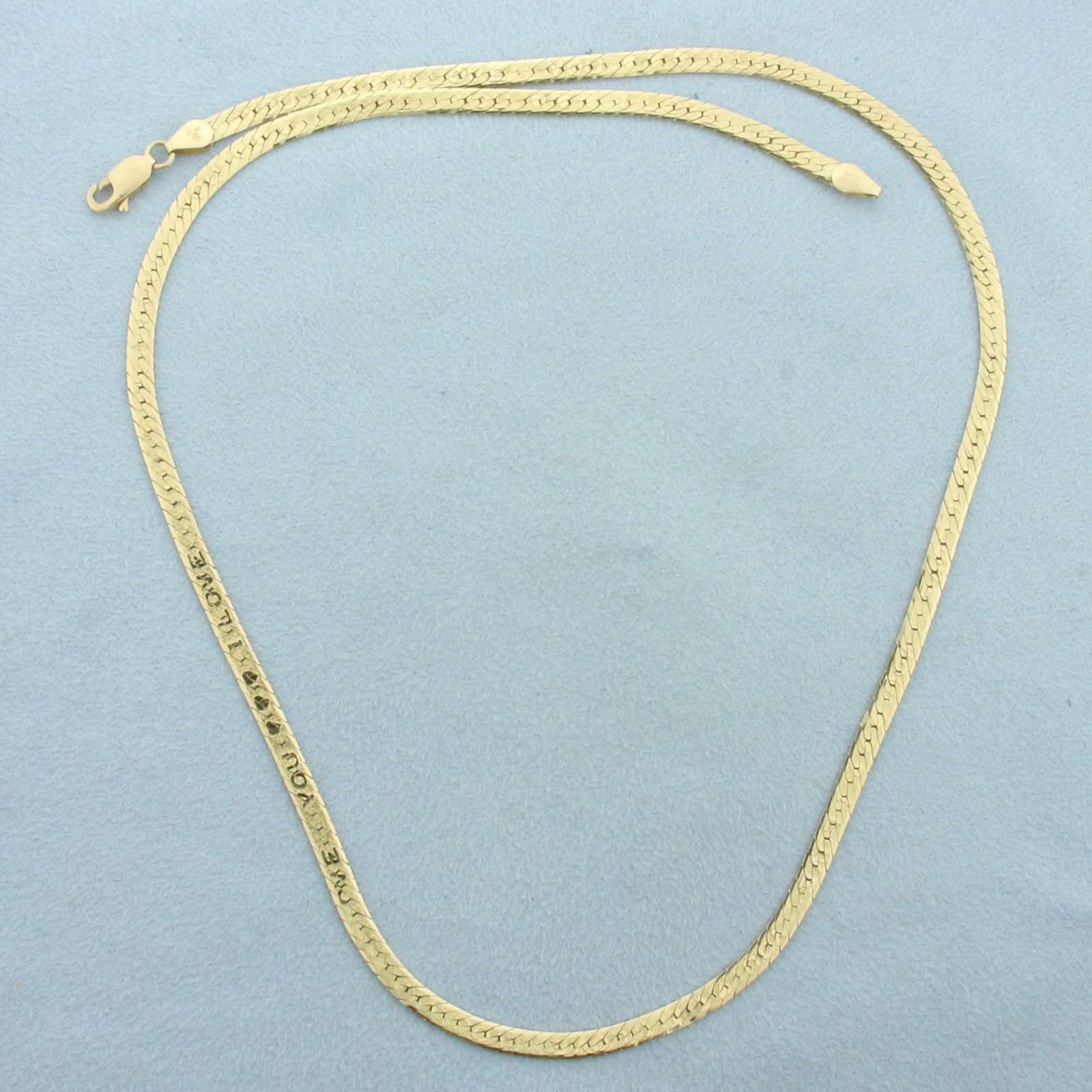 19 Inch I Love You Reversible Herringbone Link Chain Necklace in 14k Yellow Gold (1 of 4)