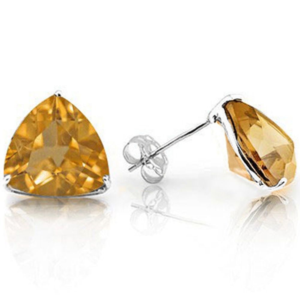 6MM Trillion Cut Citrine 1.85CTW Stud Earrings in Sterling Silver: In platinum over .925 sterling silver basket mountings with friction backs included. Contains 2 trillion cut citrine gemstones with excellent color and clarity,approx. 1.85CTW, 6mm each. 1.2g