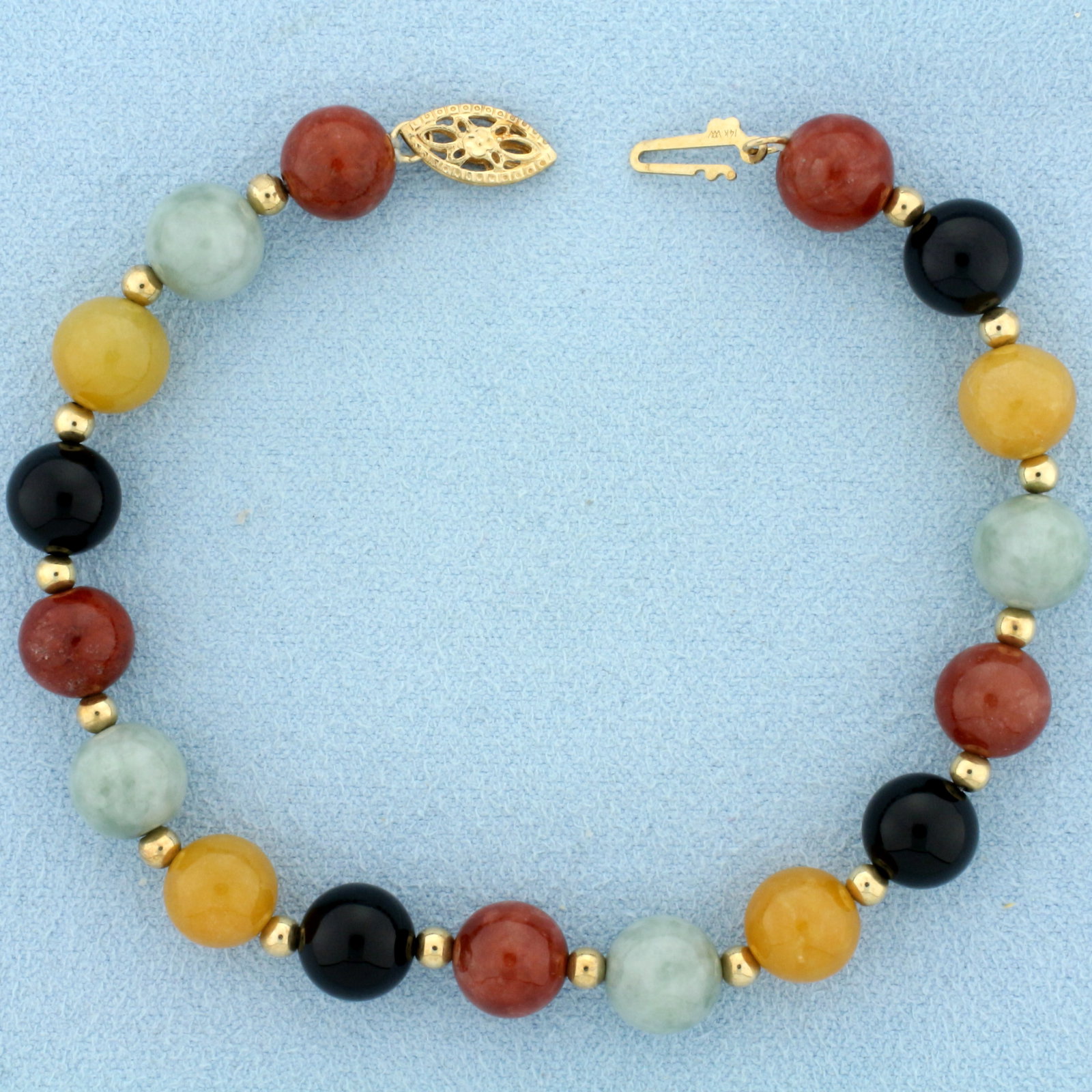 Multicolor Jade Ball Bead Bracelet in 14k Yellow Gold (1 of 2)