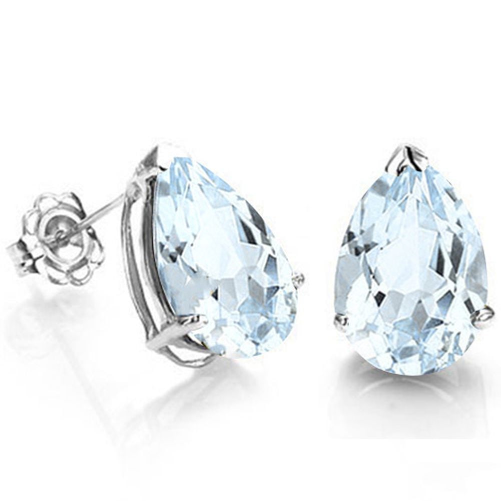 7x5MM Pear Cut Aquamarine 1.85CTW Stud Earrings in Sterling Silver: In platinum over .925 sterling silver basket mountings with friction backs included. Contains 2 pear cut aquamarine gemstones with excellent light color and clarity, approx. 1.85CTW, 7x5mm each. 1.1g