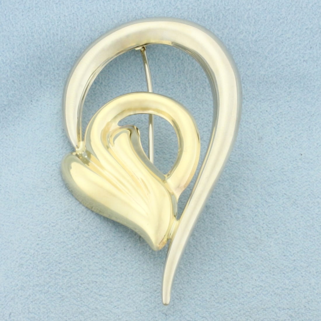 Italian Abstract Tear Shape Pin Brooch in 14k Yellow Gold: In 14k Yellow Gold. 2 1/4 inches long. 1 3/8 inches wide at widest. Italian made. 7.3g.
