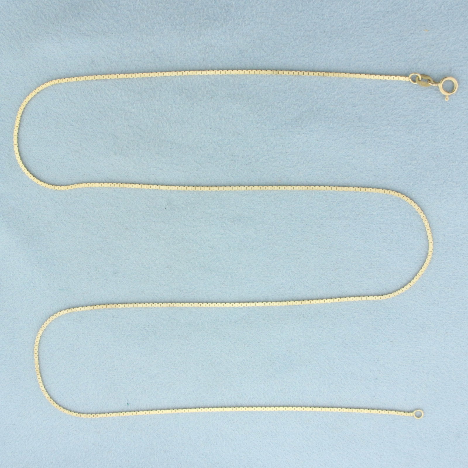 Italian 20 Inch Box Link Chain Necklace in 14k Yellow Gold: In 14k Yellow Gold. 20 inches long. 1.1mm wide. Made in Italy. Spring clasp. 4.1g.