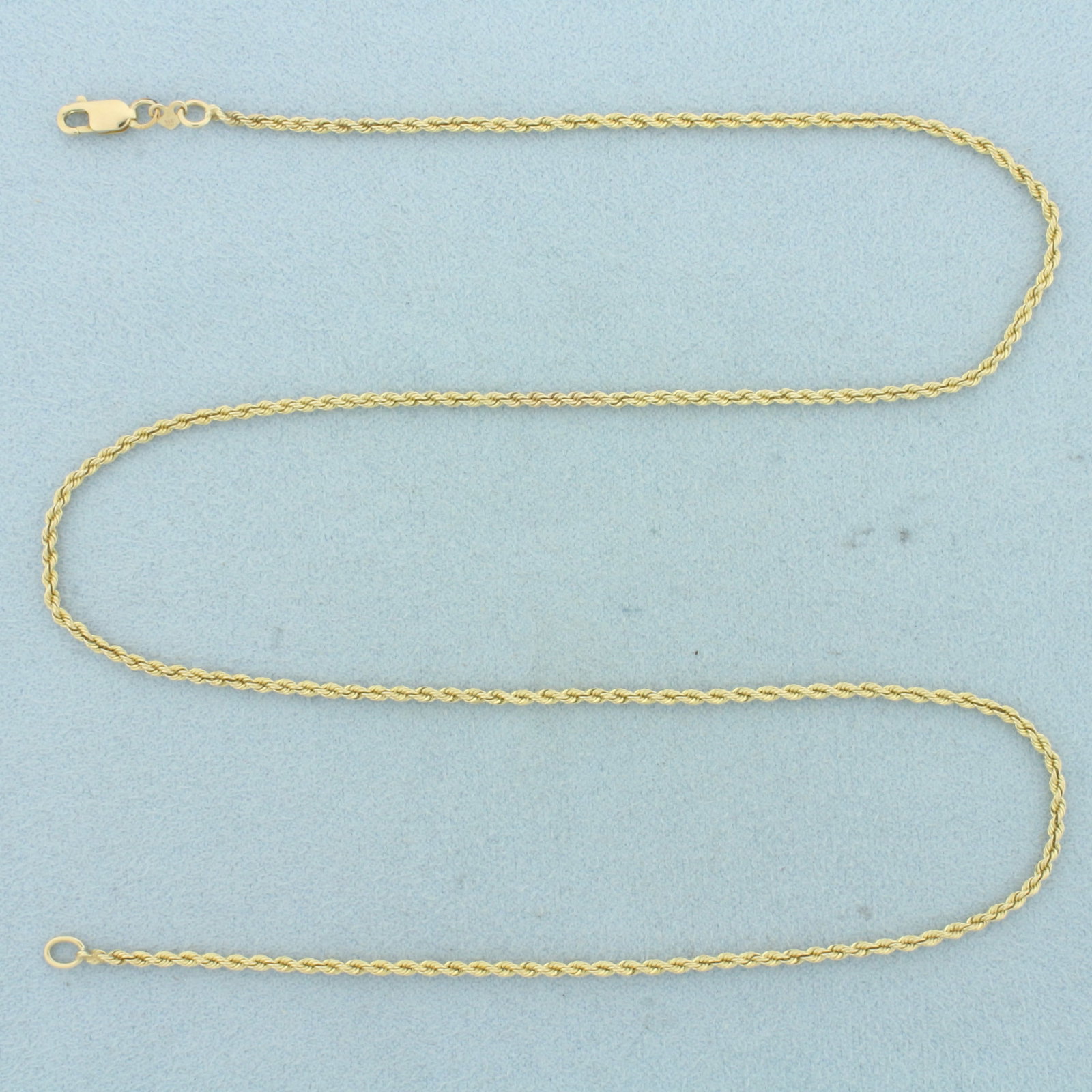 Italian 18 Inch Italian Rope Link Chain Necklace in 14k Yellow Gold: In 14k Yellow Gold. 18 inches long. 1.6mm wide. Made in Italy. Lobster clasp. 4.5g.