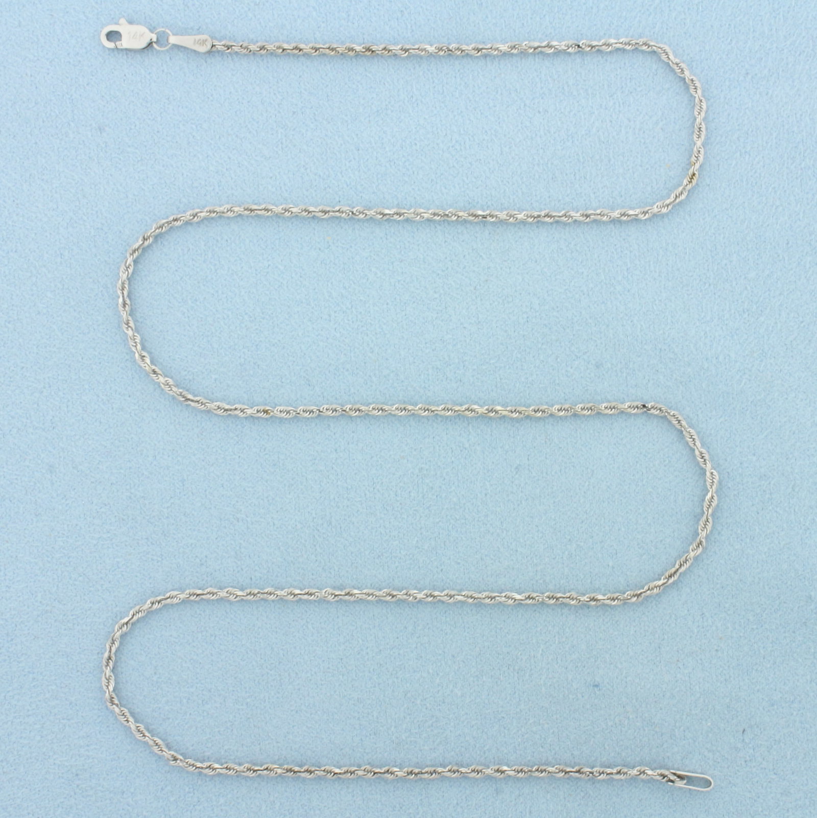 19 Inch Rope Link Chain Necklace in 14k White Gold: In 14k White Gold. 19 inches long. 1.7mm wide. Lobster clasp. 4.3g.