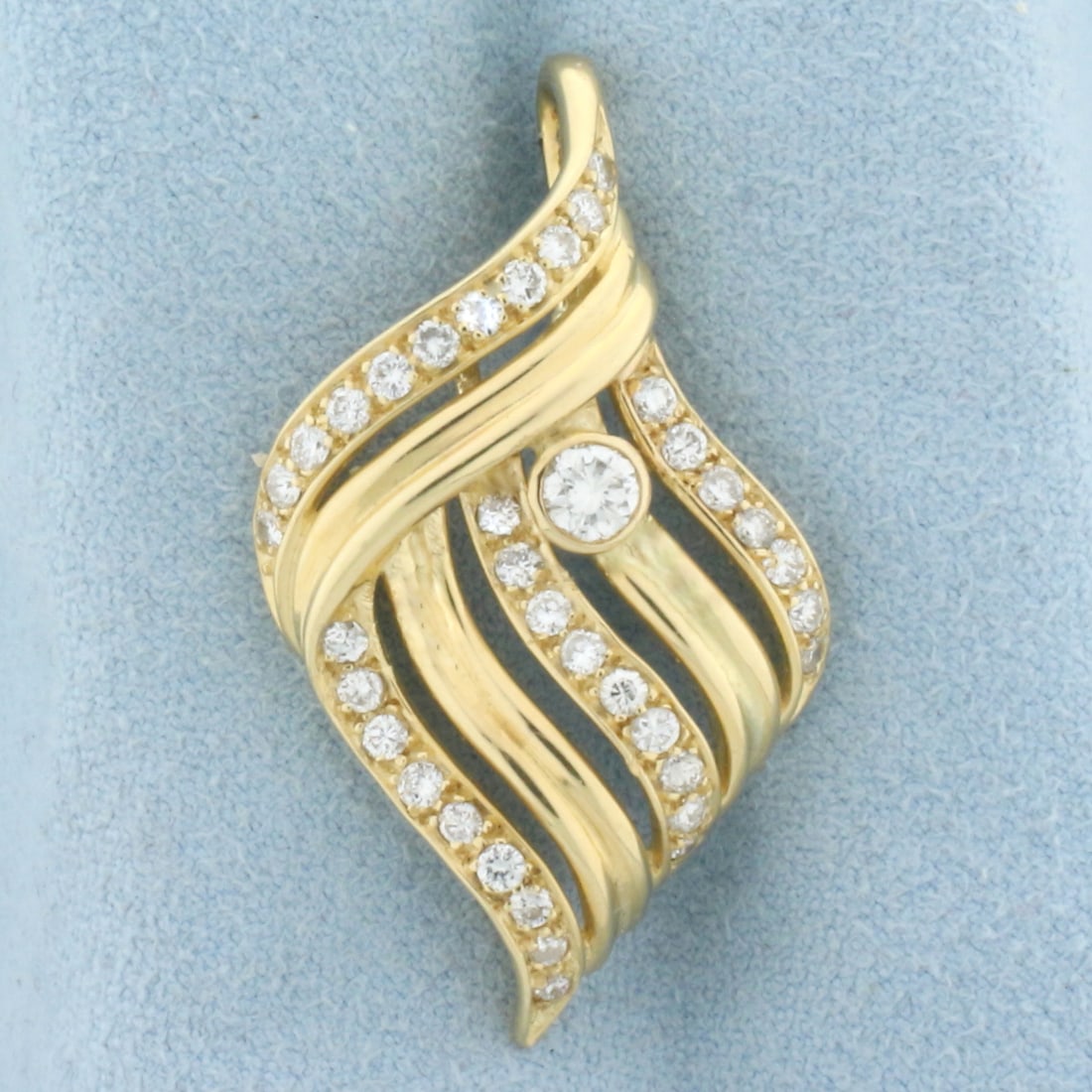 Abstract Wave Design Diamond Pendant in 14K Yellow Gold (1 of 2)