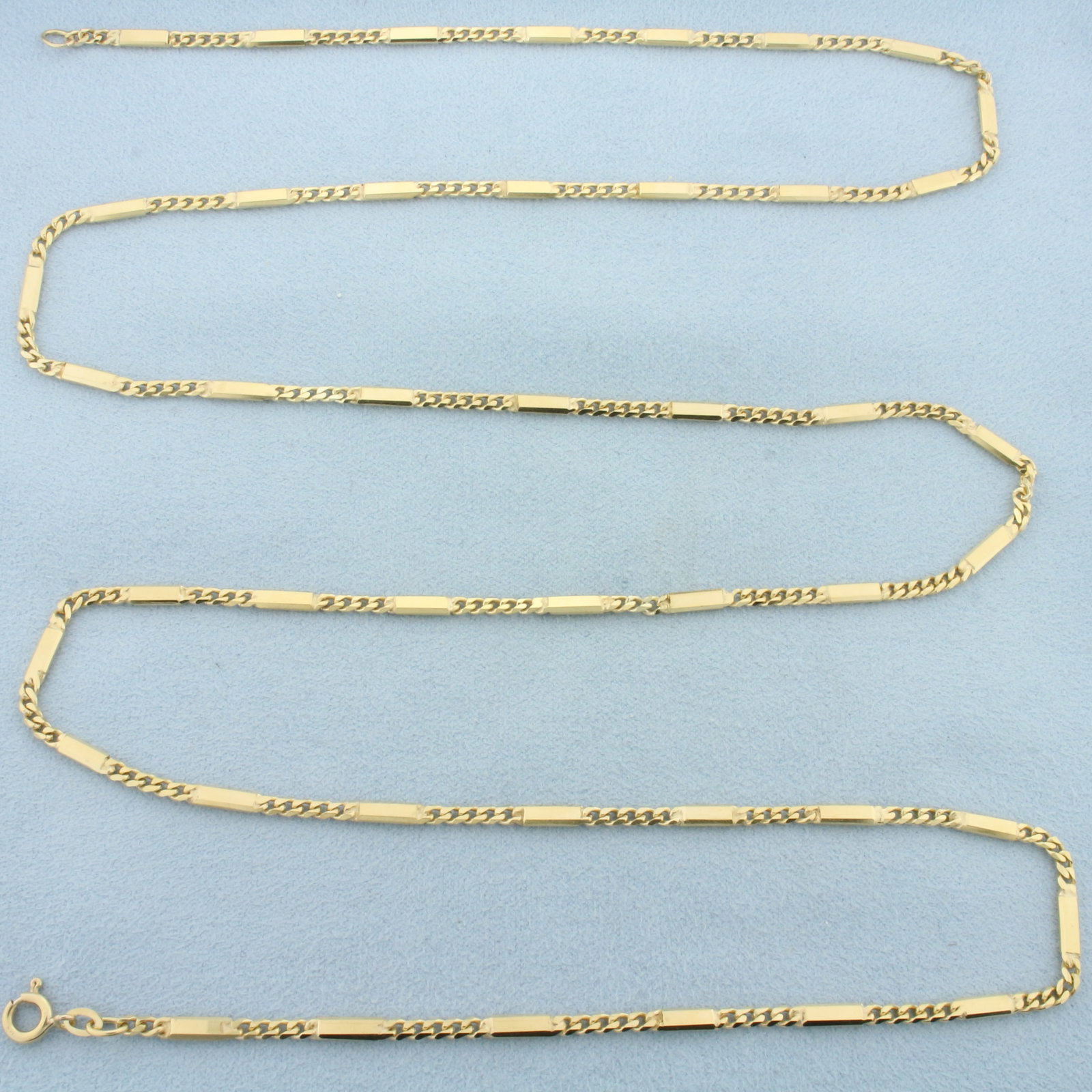 Italian 36 Inch Bar Link Chain Necklace in 14k Yellow Gold: In 14k Yellow Gold. 36 inches long. 2.75mm wide. Italian made. Spring clasp. 28.8g.
