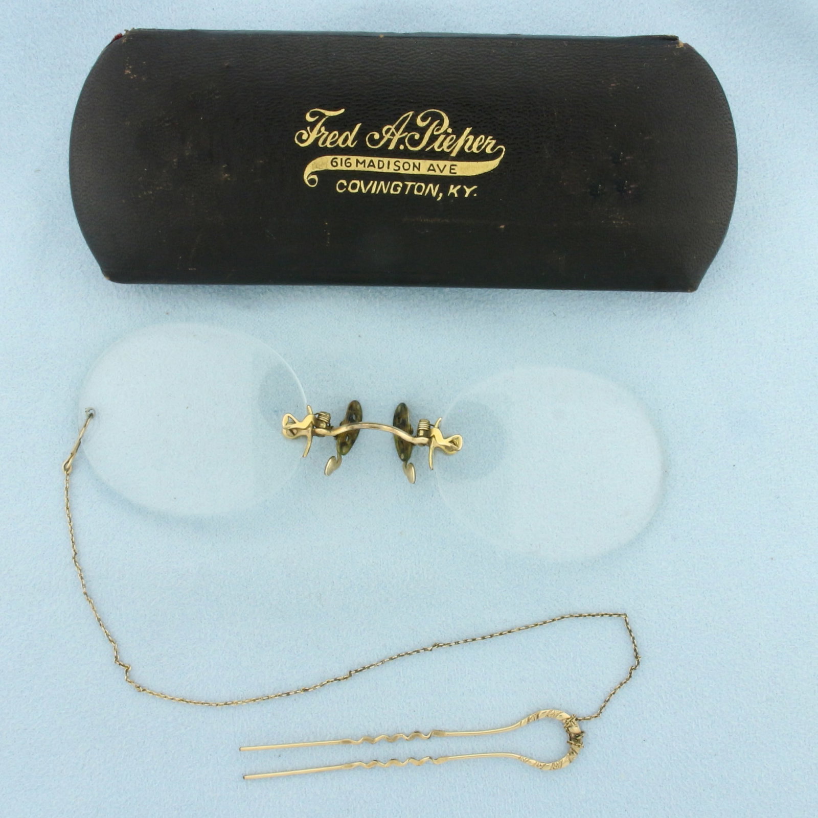 Antique Pince Nez Glasses Spectacles with Hair Pin and Case (1 of 2)