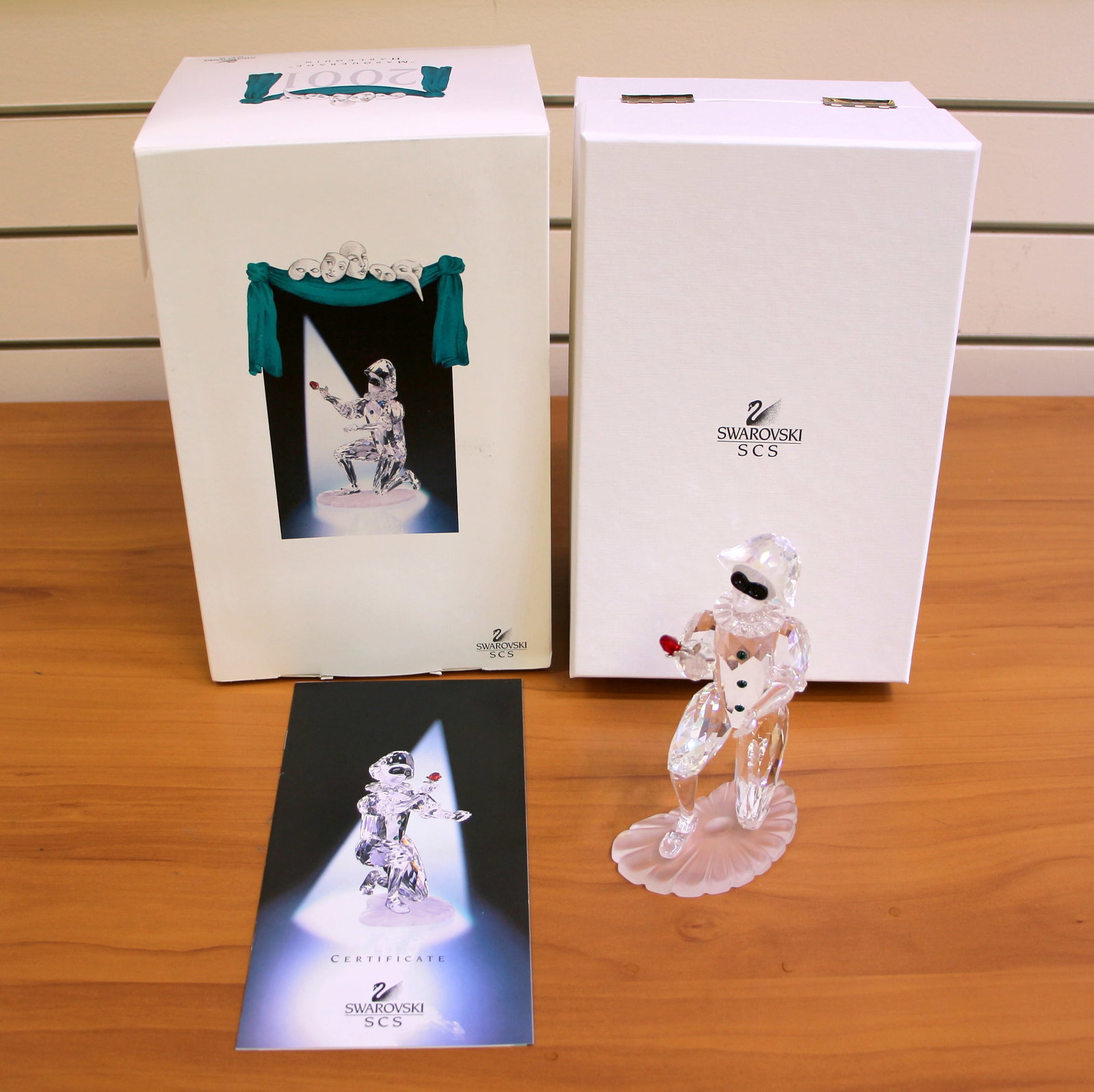 Swarovski Crystal 2001 A254044 Harlequin with Rose with Box and COA: Excellent condition with original boxes and certificate. 5.5 inches by 3.5 inches.
