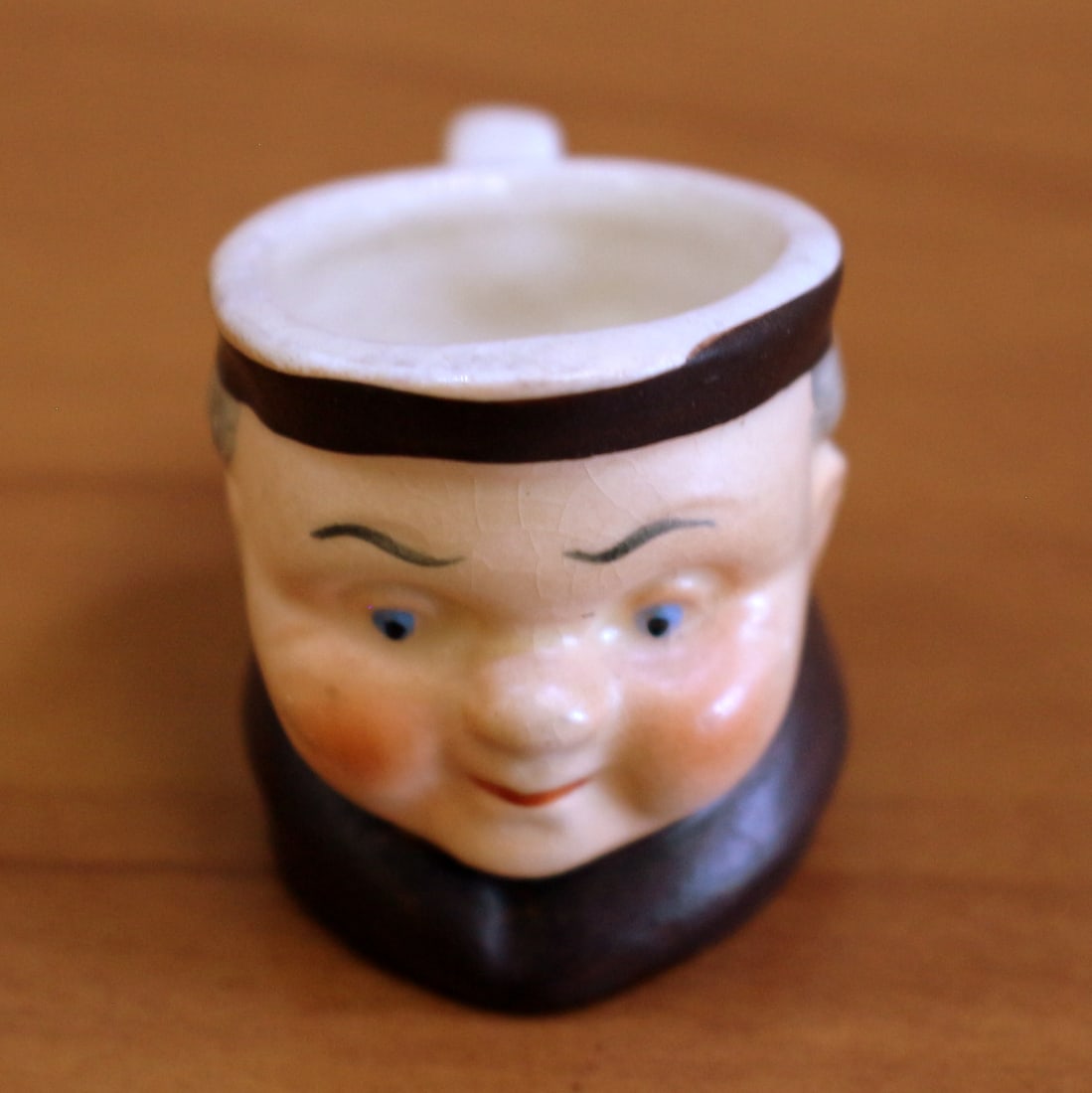 Rare Vintage Goebel Friar Tuck Monk Mini Creamer Pitcher: 1 1/2 inch tall. 1 3/4 inch wide (including handle). #S135.