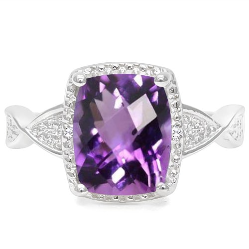 Amethyst and Diamond Ring in Sterling Silver - 2